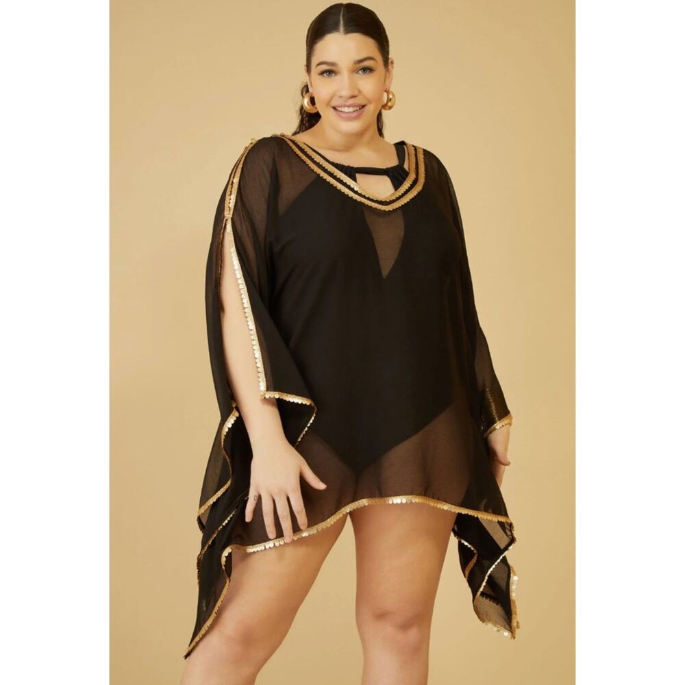 Plus Size 3X (22/24W) | Embellished Cold Shoulder Tunic Blouse Cover-Up | NEW